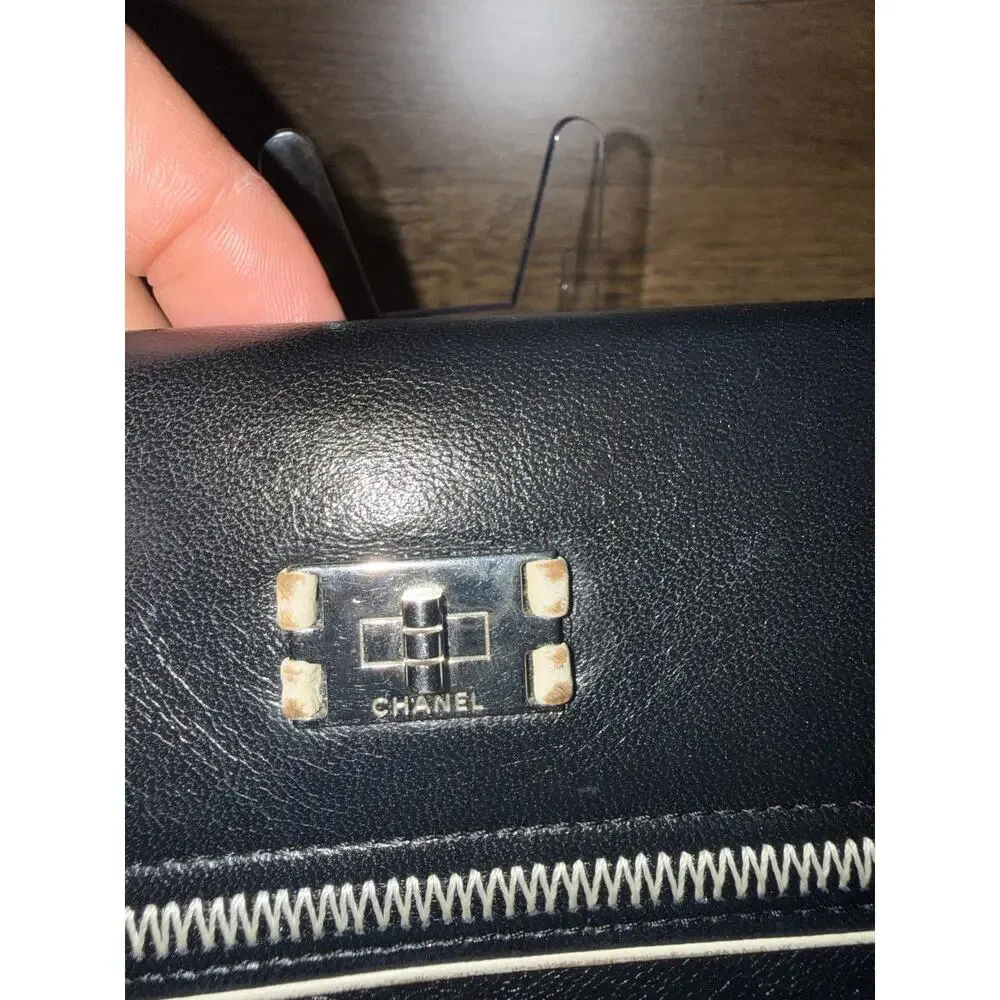 Rare Chanel Reissue 2.55 ZigZag Stitch Long Flap Wallet Black Leather Silver HW